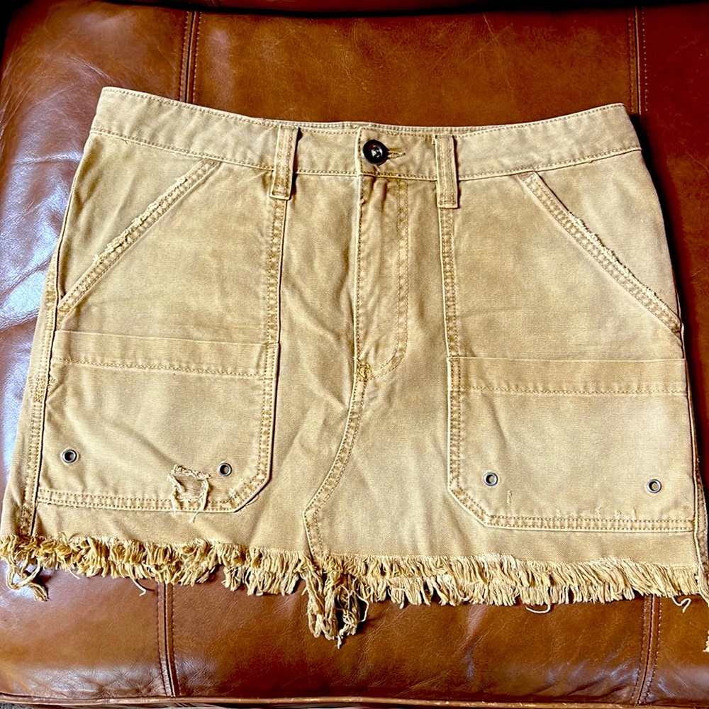 Free People tan distressed utility skirt